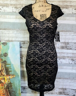 Trixxi Sequin Backless Cocktail Dress Black Lace